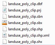 Windows File Manager View of landuse_poly_clip shape file ArcCatalog Tree view of landuse_poly_clip shape file All these files are necessary for this land use data set to be readable in a GIS