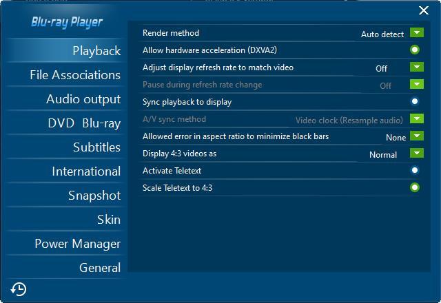 1.3.1 Playback settings: On the Playback tab, you could set Render method, All hardware