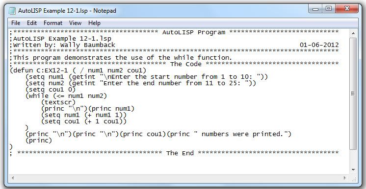 12-16 AutoCAD Self-paced ecourse - AutoLISP - Revised 2013-04-10 Author's Comments: All example AutoLISP programs in the AutoLISP ecourse are located in your Examples folder.