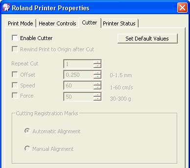 4-4 Printing and Cutting Separately 7 8 9 0 Click [Edit]. The [Imaging Configuration] window appears. Click [Properties] and click [Cutter] tab. Uncheck [Enable Cutter].
