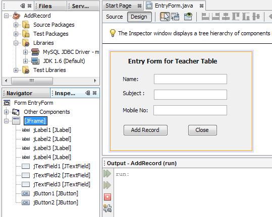Example 2: Design of Entry Form in NetBeans