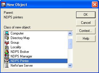 NETWORK SETUP 17 4 In the New Object dialog box, select NDPS Printer