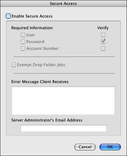 ADMINISTERING THE EFI SPLASH RPX-iii 43 Secure Access Secure Access allows the EFI Splash RPX-iii Administrator to limit who can print to the EFI Splash RPX-iii by defining combinations of user