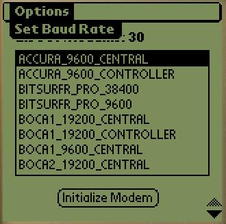 Select Set Baud Rate from the Options Menu: 7.