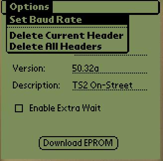Figure 2 4. Next, ensure that the Baud Rate for StreetWise Partner is set to 9600. Using the stylus pen, press the Down Prom Title Bar, this will pop up the Options Menu. Select Baud Rate : 5.