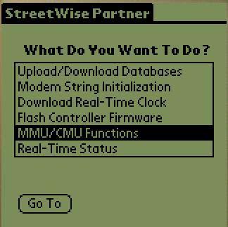 3.17 Opening StreetWise Partner and Using MMU/CMU Functions 1. Open StreetWise Partner by clicking on the StreetWise icon in the main window of the Palm Pilot: 2.