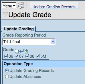 To open the grading portal allowing teachers to post final marks for the current reporting period, the Update Grade function must be run.