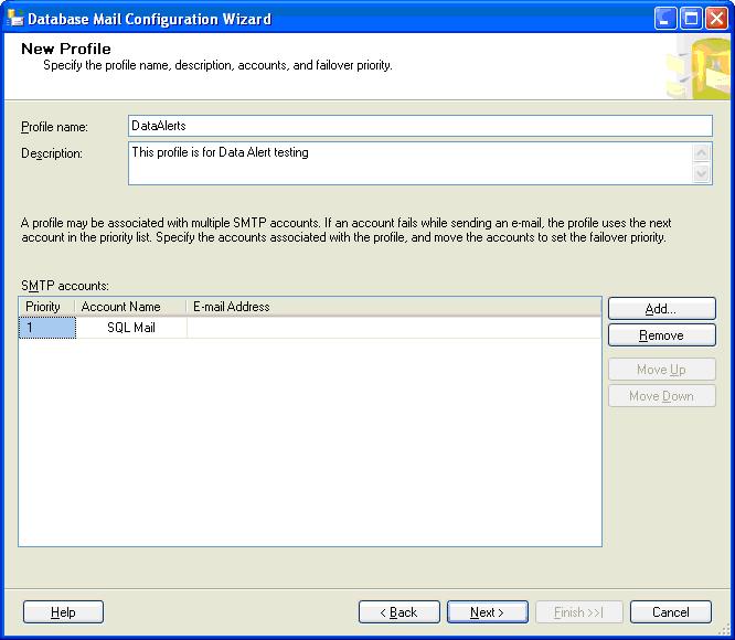 12 In the Select Configuration Task window, select the Manage Database Mail Accounts and Profiles, and