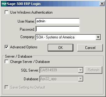 Registration and Security Logging on as an Administrator Description To start Sage 500 ERP, select Windows Start menu > Sage 500 ERP Desktop. The Sage 500 ERP Login window appears.