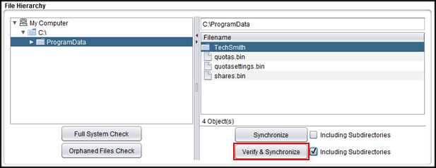 You also can right-click on a folder in the tree view (in the left pane of the File Hierarchy pane) to quickly select Verify and Synchronize from a menu.