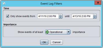 Other Administrative Tasks Figure 144: Event Log Filters You can filter logs to display a subset of entries between a specific date and time range by selecting the Only Show Events From check box and