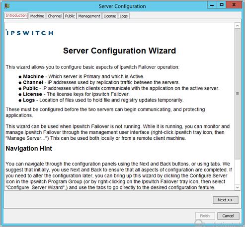 Chapter 3 Configuring Ipswitch Failover Configure Server Wizard The Ipswitch Failover - Server Configuration Wizard (Configure Server Wizard) helps you set up and maintain communications between