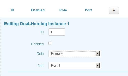 ID: the ID of Dual Homing connection Enable: enable the Dual Homing function of this port Role: there should be 2 connections between RSTP with ITU-Ring, one set Primary, the other set Secondary