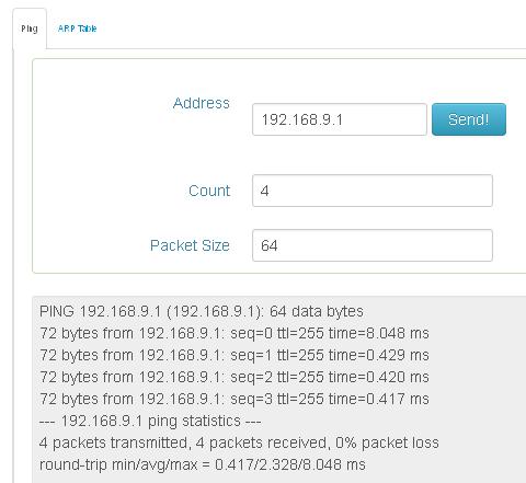 5 Diagnostics PING Address: Set the IP address which you