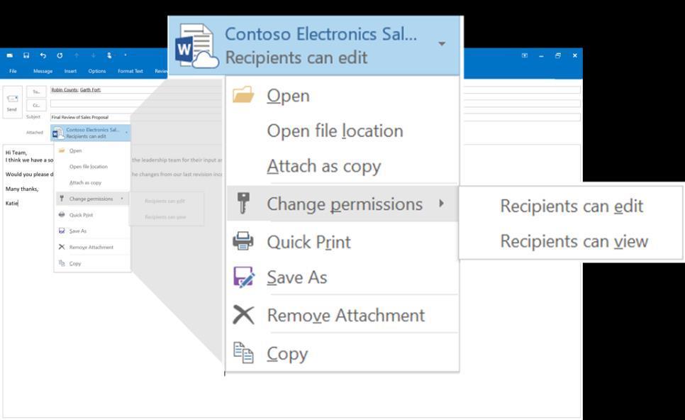 Attach files in the cloud to your Outlook messages 1. In your new email or appointment message, select Attach File. 2.