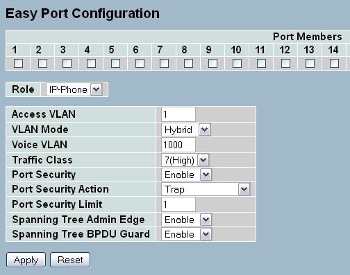 Port Members: To activate which Port wants to enable the Easy Port function. Role: To scroll to select what kind device you want to connect and implement with the Easy Port setting.