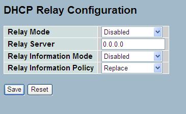 5 Security Relay Mode: Indicates the DHCP relay mode operation. Possible modes are: Enabled: Enable DHCP relay mode operation.