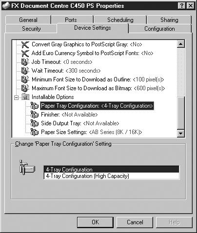 Operation with Windows NT 4.0 Device Settings Tab NOTE: You can also refer to Help for explanations of these settings. See How to Use Help on page 42.