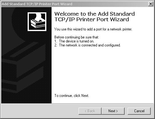 When the printer is connected in the TCP/IP(LPD) environment: 1) Click