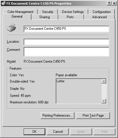 Operation with Windows 2000, Windows XP and Windows Server 2003 Settings Banner Sheet - Specifies whether or not to add a banner sheet to the printed output.