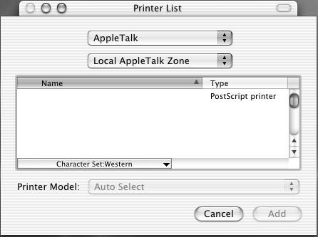 Operation on Macintosh Computers 5. Select the protocol used to connect the printer. When using Apple Talk 1.