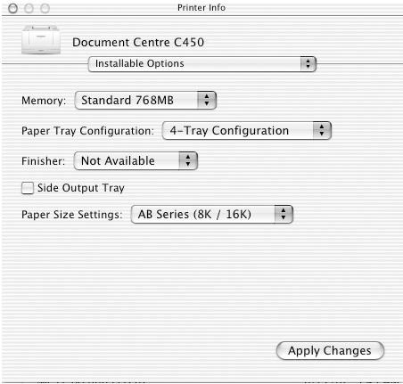Operation on Macintosh Computers For Mac OS X This section describes Installable Options for Mac OS X. 1. Click [Printers] on the Print Center menu bar, and select [Show Info]. For Mac OS X v10.3.
