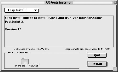 Operation on Macintosh Computers 5. You may select [Easy Install] or [Custom Install]. Easy Install - installs all the fonts provided in the Screen Font folder.
