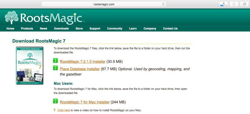 4. The Download RootsMagic 7 window will open. 5. Click on the link to start the download.