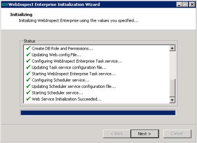 Chapter 2: Installing Fortify WebInspect Enterprise 1. Do one of the following: To change settings, click Back.