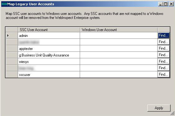 To view the list of existing Fortify Software Security Center user accounts and choose the accounts to map to Windows user accounts: i. Select Map SSC Users. ii. Click Next.