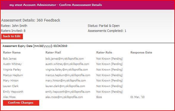 360 feedback: administrator dashboard msp Screen confirm changes After you have completed your editing, this screen will show the changes you have made.