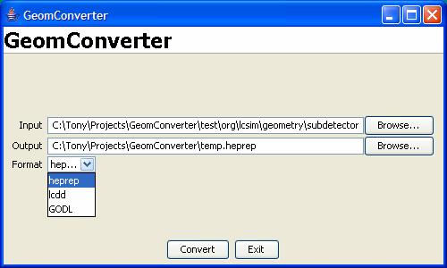 GeomConverter Small Java program for converting from compact description to a variety of other formats LCDD