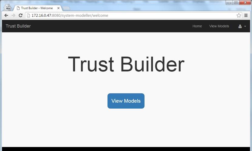 user to the main page of Trust Builder. The View Models presents a list of models previously defined by the user.