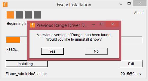 The application will check for any currently installed Ranger drivers. a. Click Yes to uninstall the current drivers b.