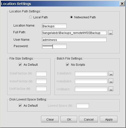 4. Select the backup data location as either a Local Path or a Networked Path. If the location is a Local Path, it is assumed to be a local subdirectory on your server.
