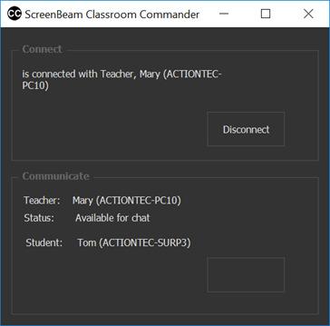 8. Once the connection is established, the Display Panel will show the Student PC is connected. 9. You can minimize the Student App and it will hide in the Windows system tray.