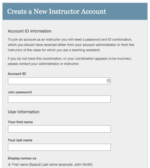 3. The Create a New Instructor Account form must be completed