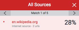5. To view each match within the selected source, simply use the navigation arrows at the top of the All Sources side panel. As you navigate through, a new on-paper source box will appear.