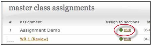 Assignments created in the master class can be pushed to the sections without dates.