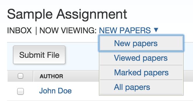 Submit button - Allows an instructor to begin submitting a paper or papers to this assignment Organizing