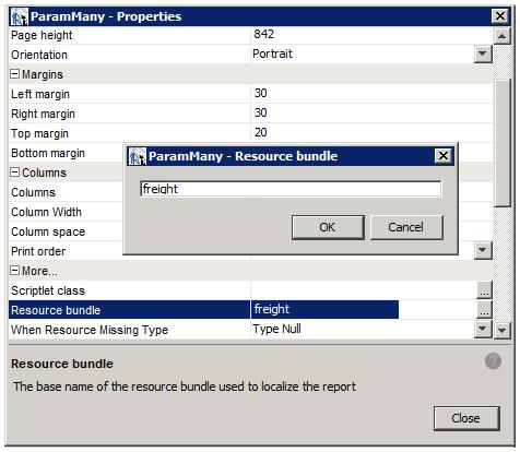In the main JRXML, ParamMany is the report name. In Figure 5-27, you can see the ParamMany root node and Properties context menu. Figure 5-27 Selecting Properties of the ParamMany report 8.