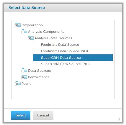 JasperReports Server User Guide Figure 6-2 Select a Data Source for a New Domain 5. Click the Create with Domain Designer link. 6. Select the schema For data sources that allow schemas (subdivisions of a database), you are prompted to select a schema.