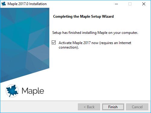 15. Decide if you would like to activate Maple 2017 now: