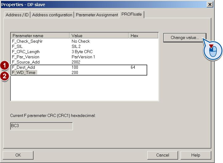 Commissioning 5.2 Configure PROFIsafe in the higher-level control system 7. In this dialog, select the "PROFIsafe" tab. 1 F_Dest_Add Note the value of this address.