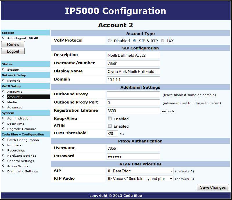 10.4 Configuring the IP5000 VoIP Settings The IP5000 speakerphone is an advanced VoIP device capable of connectivity to VoIP systems via SIP and IAX2 protocols.