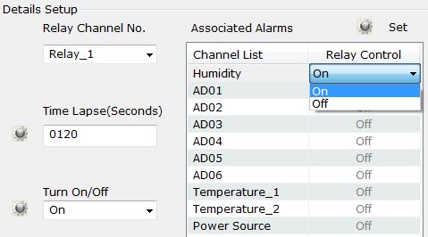 reactive response (turn on or off once alarm is triggered) d) Select the associated alarm