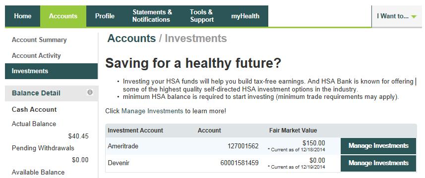 From the Accounts tab, click on Investments.
