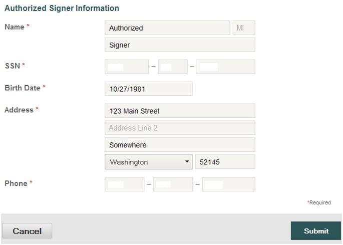 Add Authorized Signer An authorized signer may be added through the Member Website.