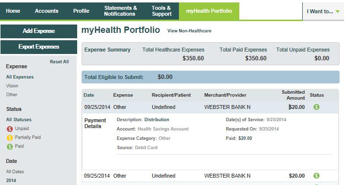 myhealth Portfolio SM Track your health expenses easily with HSA Bank. Simply click on the myhealth Portfolio tab.