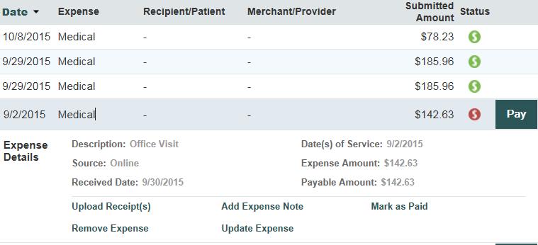 expenses by category, status, recipient and merchant provider. To change the view, click on reset graph and select the view you would like to see.